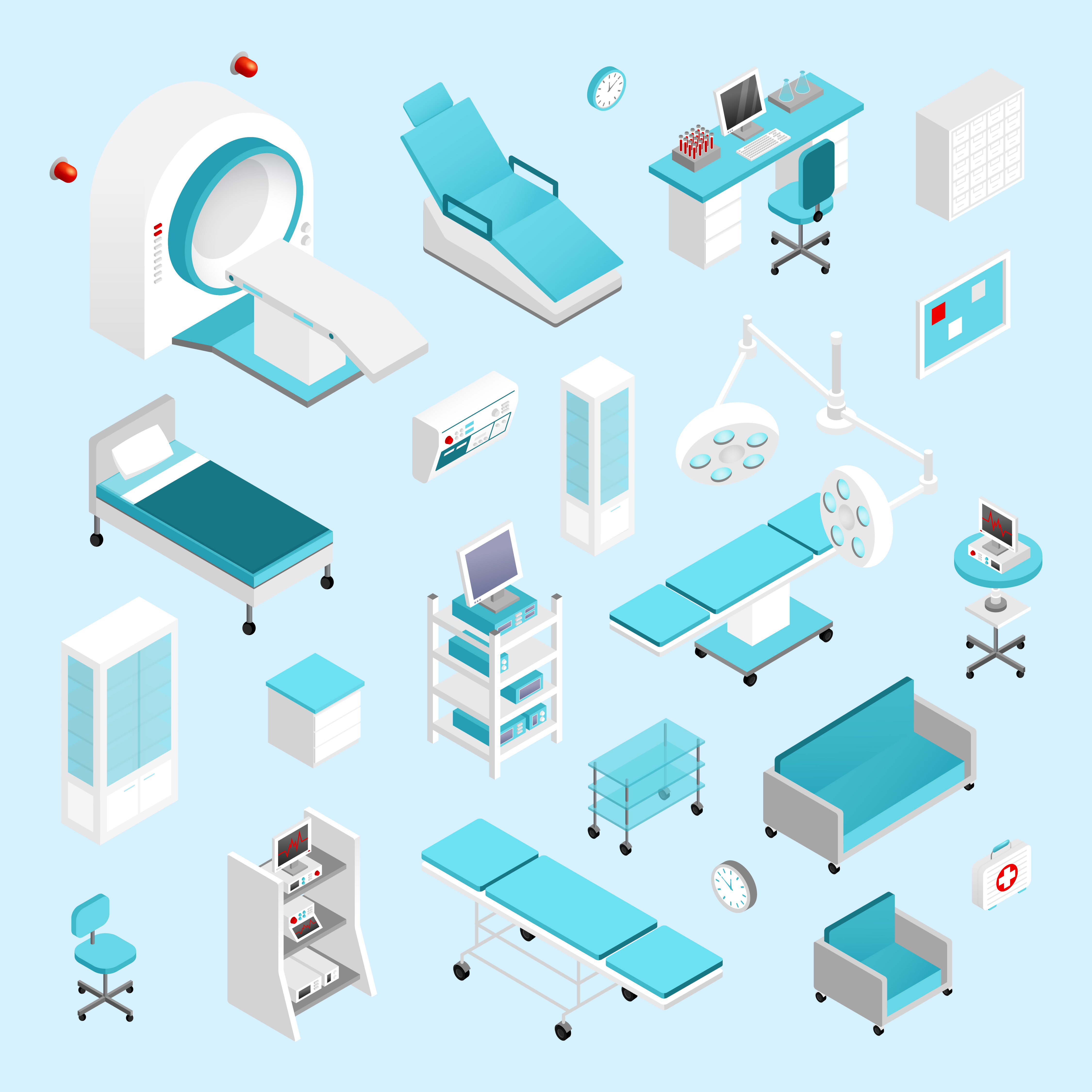 vector-hospital-isometric-set Особенности новой и современной медицинской мебели
